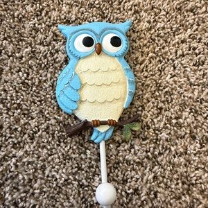 Blue and Cream Owl metal Wall Hook